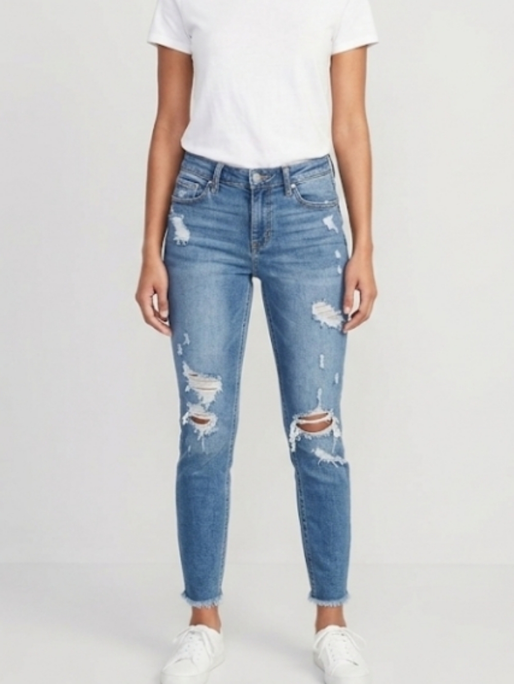 Old Navy Rockstar Super Skinny Jeans Distressed Raw Hem Mid Rise 8